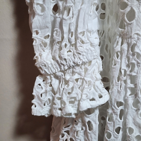 H&M eyelet embroidery puff long sleeves midi dress color white size XS - Picture 5 of 10